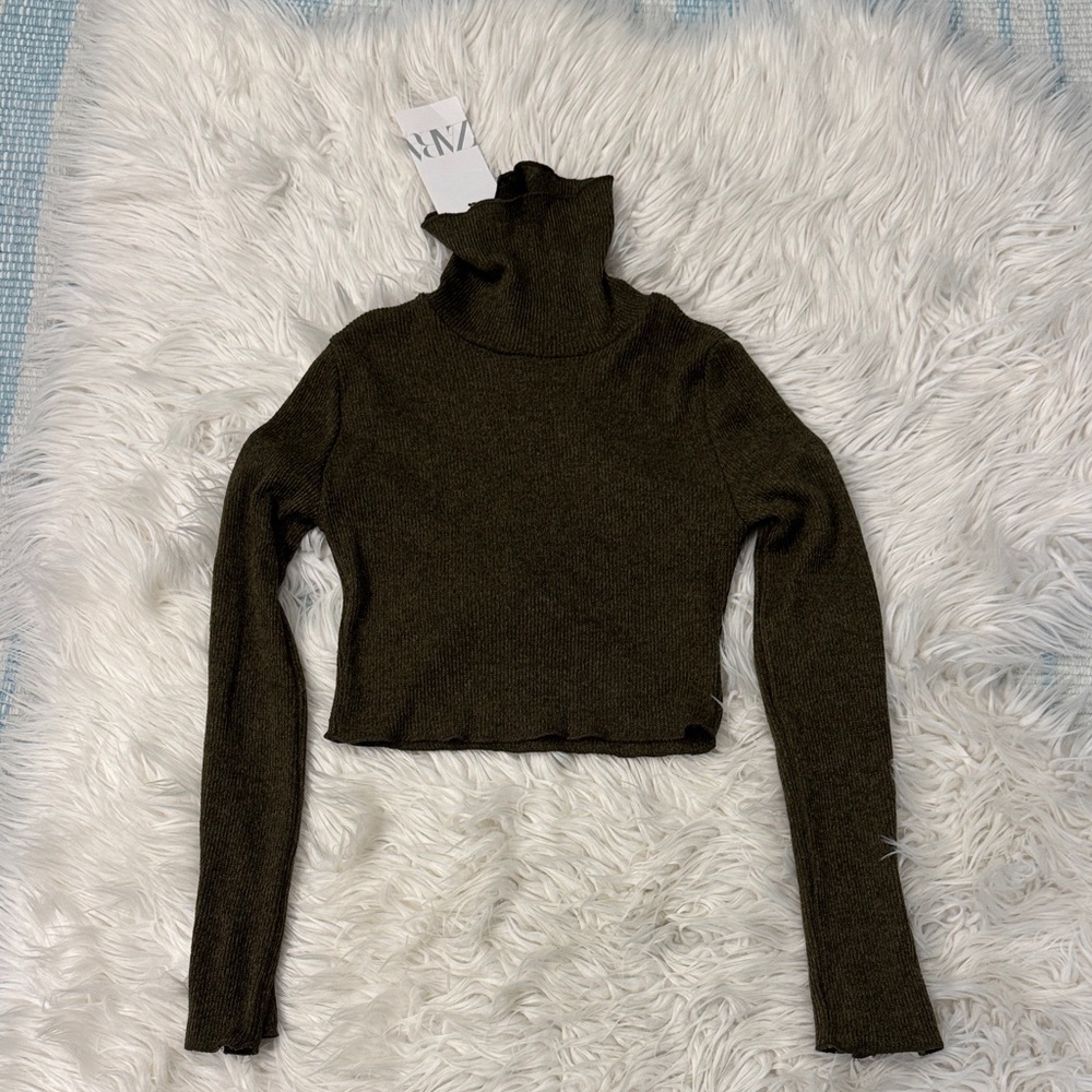 Zara Dark Olive High Neck Crop Top